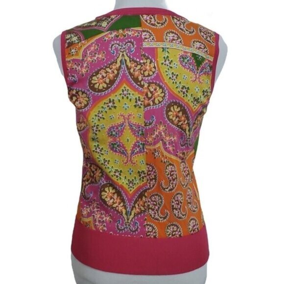 Peter Nygard Sweater Top Size Medium Petite Sleeveless Paisley Bright Retro - Picture 2 of 6